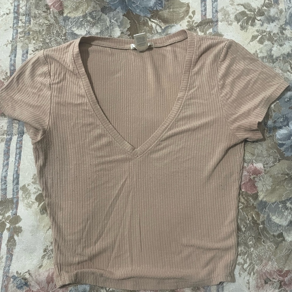 V-Neck Ribbed Tan Top